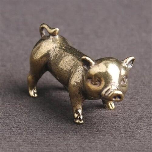 Pig 3D Brass Casting Statue Mini Animal Metal Figurine Home Decor Desktop Crafts Sculpture Landscaping Decoration Gifts