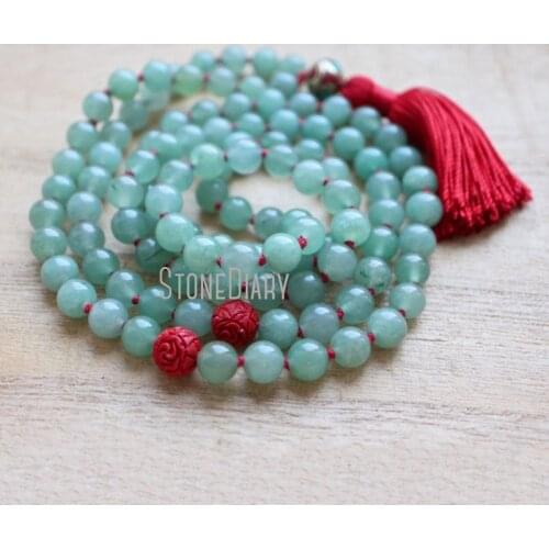 MN36787 Aventurine Mala Beads 108 Mala Necklace Green Mala Meditation Beads Yoga Jewelry Tassel Necklace