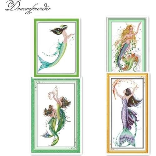 The mermaid cross stitch kit aida 14ct 11ct count printed canvas stitches embroidery DIY handmade needlework