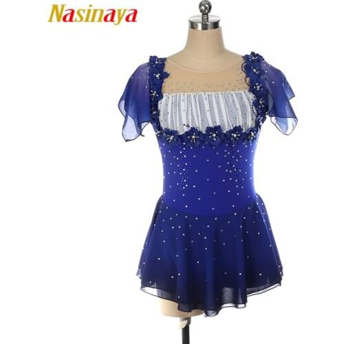 Nasinaya Figure Skating Dress Customized Competition Ice Skating Skirt for Girl Women Kids Performance Blue