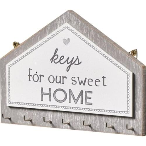Wall Hanging Wood Key Hanger Holder Wall Organizer Rectangle House Shape Key Rack Hooks Coat Hooks Coat Hanger