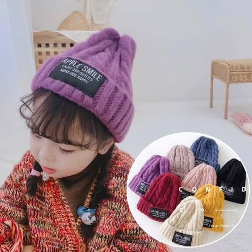 Autumn New Korean Childrens Wool Cap Alphabet Boys and Babies Wool Knitted Cap All Match Kids Girl Winter Hat for Photography
