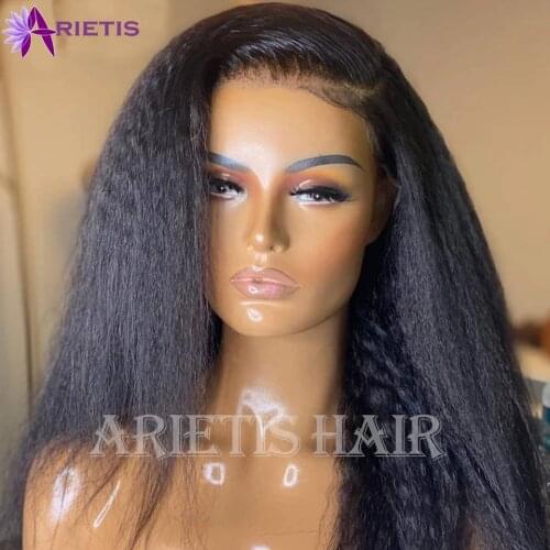 Brazilian 13X4 Yaki Straight Lace Front Wig Human Hair Wigs For Women Pre-Plucked With Baby Hair 150% Density Remy Hair