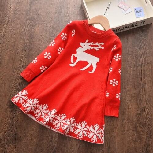 Girls Christmas Dress Full Sleeve Snowflake Print Princess Dress Children Cartoon Reindeer New Year Costume Dress for Girls 3-7T