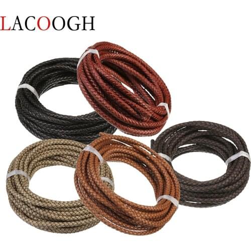 1Meter Round Braided 6mm width Brown Beige Genuine Leather Cord Thread String 6mm for DIY Men Women Bracelet & Necklace Findings