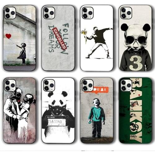 Art Banksy Case for iPhone 12 Pro Max Funda Case for iPhone 11 12 Pro XR XS Max mini 7 X 8 6 6S Plus 5 5S SE 2020 Black Silicone