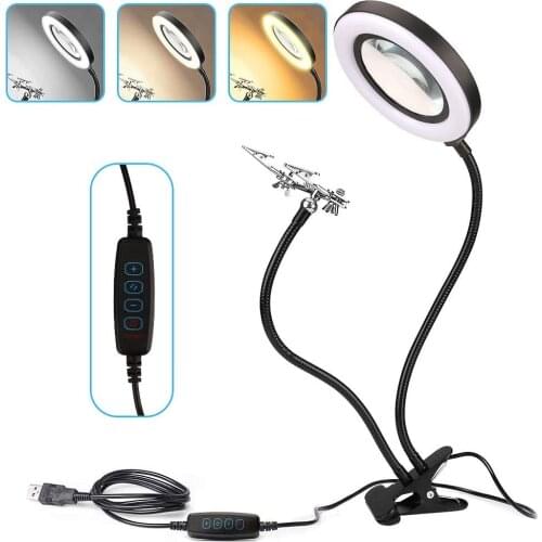 LED Light Magnifying Lamp Adjustable Magnifying Glass Stand 360 Degree Helping Hands Soldering Multifunction Table Magnifier