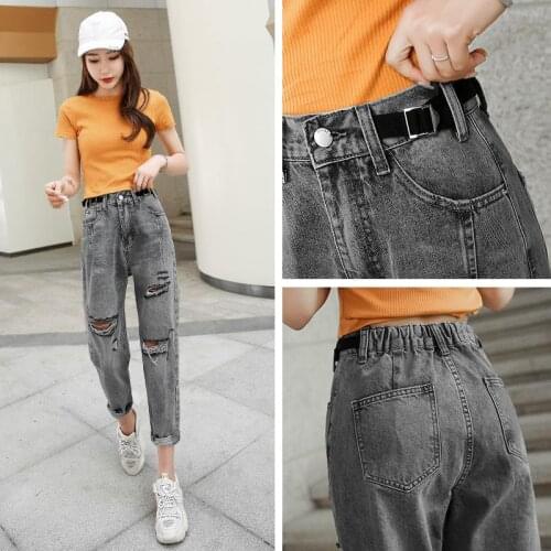 Woman Jeans Pants Ripped Jeans Womens Loose Cropped Pants 2021 Elastic Kidney Summer Pantalones Vaqueros Mujer