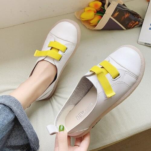 2020 Women Velcro Leather Flat Shoes Spring Vulcanized for Ladies Lace Up Platform Casual Shoes Female Breathable Fashion U19-10