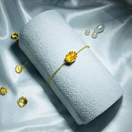 LAMOON 925 Sterling Silver Natural Citrine Gemstone Bracelet For Women 14K Gold Plated Designer Bracelet Fine Jewelry LMHI046