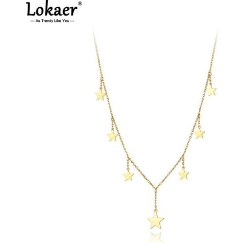 Lokaer Goth Titanium Stainless Steel Star Choker Necklaces For Women Trendy Bohemia Charm Pendant Necklace Jewelry Collar N21119