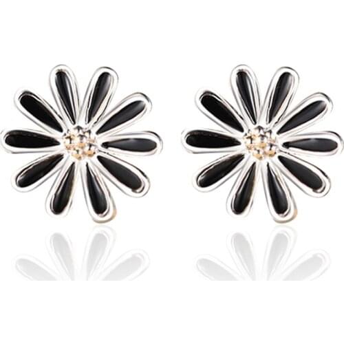 100% 925 sterling silver new arrival black sunflower stud earrings wholesale jewelry women birthday gift drop shipping