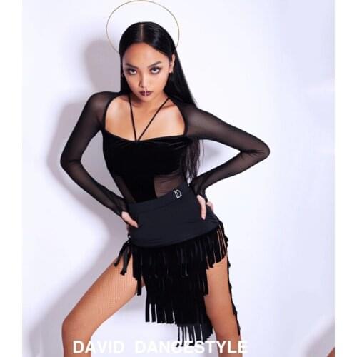 2020 Latin Dance Costumes For Women Sexy Long Sleeve Tops Tassel Skirts Latin Competition Dresses Samba Latin Dance Wear DW008