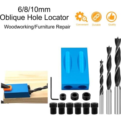 6/8/10mm Oblique Hole Locator Set 15 Degree Angle Woodworking Guide Positioner Kit Drilling Bits Jig Furniture Repair Tools