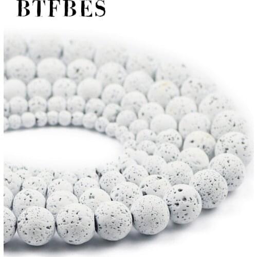 BTFBES Natural Stone White Lava Rubber Beads 4 6 8 10 12mm Round Volcanic Rock Loose Beads For Jewelry Bracelet Making DIY 15