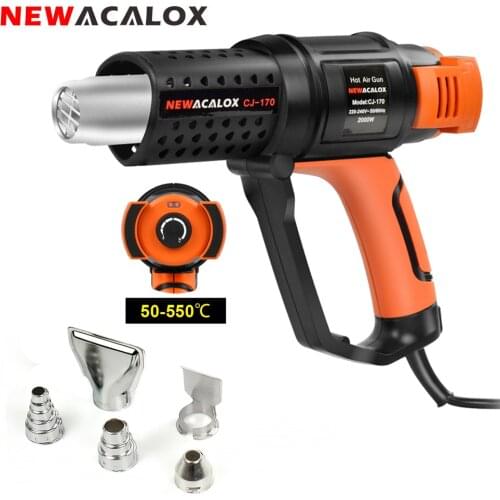 NEWACALOX 2000W EU 220V Household Hot Air Gun Hair Dryer Thermostat Heat Gun with 5pc Nozzles for Soldering/ Car Foil Heat Tool