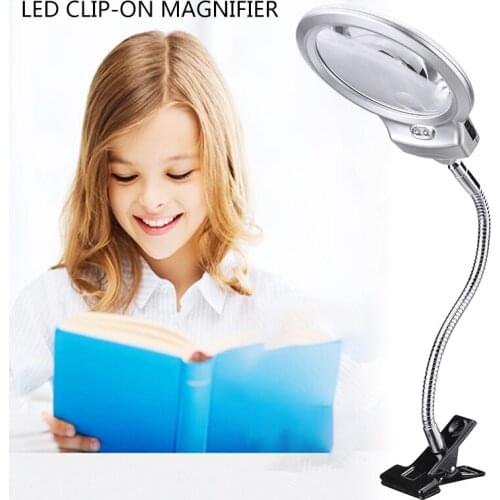 Flexible With LED Clip-on Loupe Magnifier Desk Reading Magnifying Glass Loupe Durable Table Top Desk Reading Lighting Tools