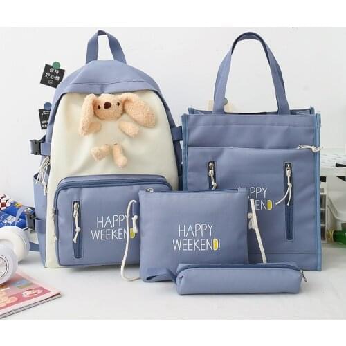 4Pcs/set Canvas School Bags for Teenage Girls School Backpacks Women Bookbags College Travel Laptop Backpacks Female Rucksack