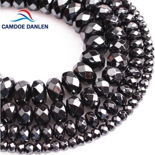 CAMDOE DANLEN Natural Stone Black Hematite Thick Faceted Spacer Round Bead Fit Diy Handmade Beads For Jewelry Making Accessories