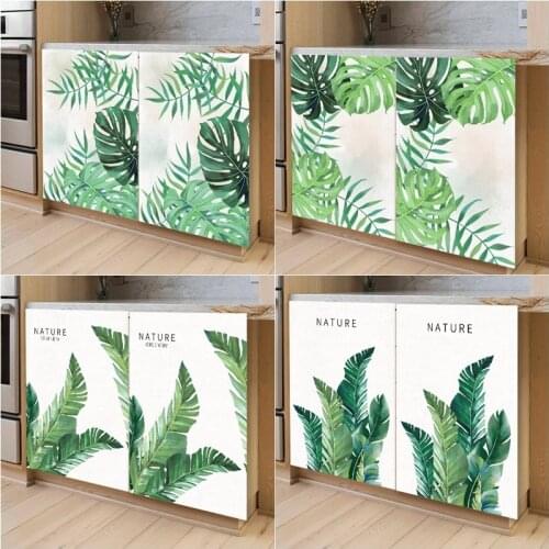 Green Leaves Cabinet Short Curtains Dustproof Half-curtain Kitchen Storage Shelf Wardrobe Cover Window Door Curtain Home Decor