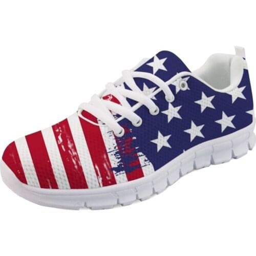 NOISYDESIGNS 3D USA Flags Print Casual Womens Sneakers Fashion Female Light Weight Comfortable Mesh Shoes for Ladies flat Girls