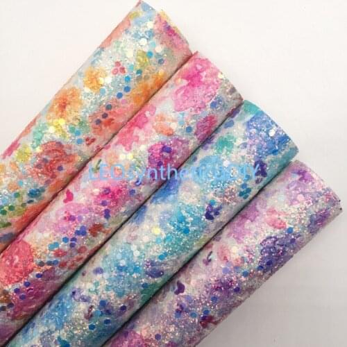 LEOsyntheticoDIY Flowers Printed Chunky Glitter Vinyl Fabric Sheet Felt Backing Synthetic Leather Faux Vinil DIY A4 SIZE 4S13B