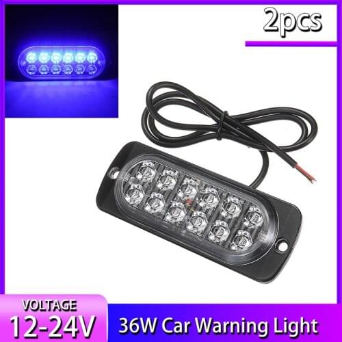 Mayitr 2pcs Portable 12 LED Car Truck Warning Emergency Flashing Lamp 12-24V 36W Waterproof Ultra Thin Strobe Light