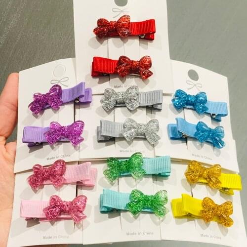 2Pcs Cute Glistening Bowknot Hairpins For Girls Headwear Sweet Hair Clips Barrettes Kids Fashion Hair Accessories Brithday Gift