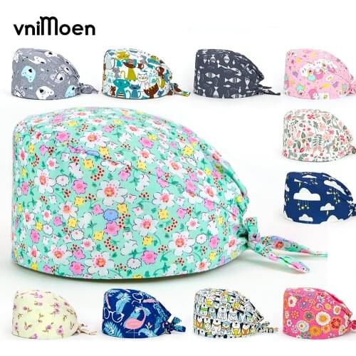 Fashion Multicolor cartoon printing hat adjustable Scrub hat beauty salon nursing cap laboratory farmacia enfermera scrub cap