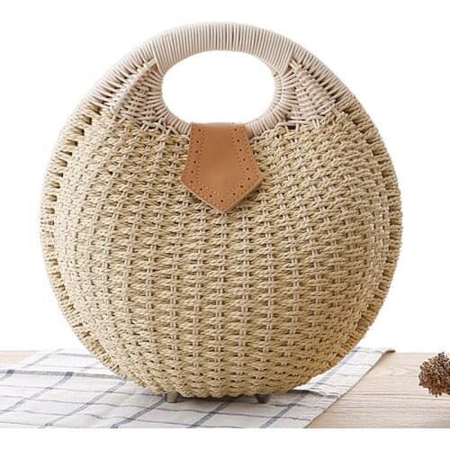 Fashion Shell Round Wicker Woven Handbags Women Designer Rattan Shoulder Crossbody Bags Lady Casual Summer Beach Straw Bag Purse