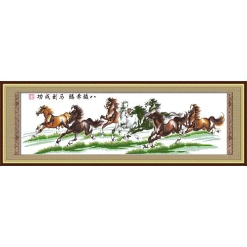 Joy Sunday Eight Fine Horses Cross Stitch Kits Embroidery Needlework Sets 11 &14CT Cross Stitch Cotton Decorations for Home