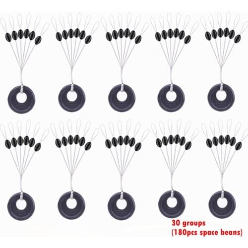 180pcs 30 Group Set High Quality Rubber Space Beans Fishing Gear For Sea Carp Fly Fishing Black Rubber Oval Stopper Bobber Float