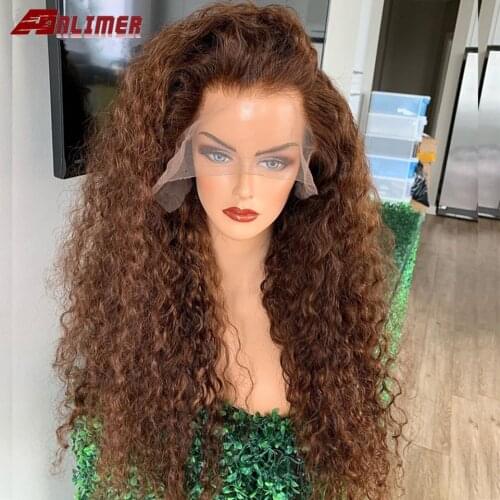 180% Brown Color Curly Hair 13x4 Left Part Lace Front Human Hair Wigs Pre Plucked Brazilian Wigs Curly Remy Human Hair
