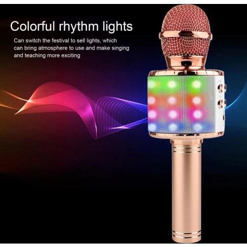 Portable Karaoke Handheld Microphone Bluetooth Wireless Live Mic Colorful LED Condenser Microphone Home KTV Player Singing Mic