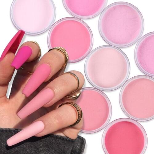 9 Bottles/Set Pink Gradient Acrylic Powder Nail Art Decoration 3D Carved Powder Professional Nail Pigment Dust Kit 135g