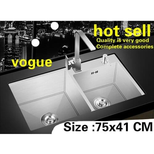 Free shipping Apartment 304 stainless steel kitchen manual sink double groove high quality do the dishes hot sell 750x410 MM