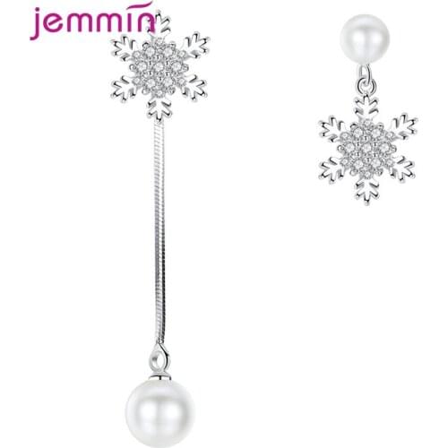 Party Trendy Korean Sweet Snowflake Rhinestone Eardrop 925 Sterling Silver Asymmetrical Dangle Earrings Sets Lovers Gift Jewelry