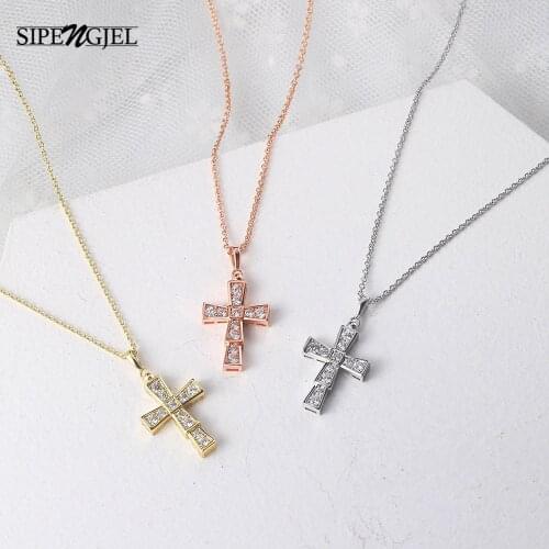 SIPENGJEL Fashion Female Cross Pendants Necklace 3 Metal Color Jesus Cross Chokers Necklaces For Women For Women Jewelry 2021