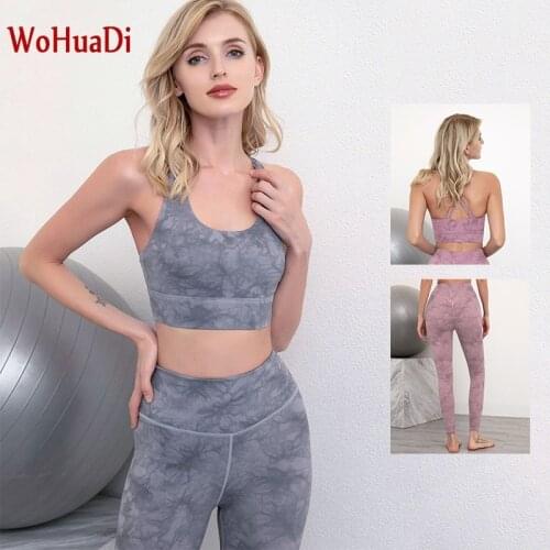 WOHUADI Fashion Double Strap Sports Vest Bra Set Sportswear Womens Clothing Sexy Stretch Workout Fitness Gym Running Shockproof