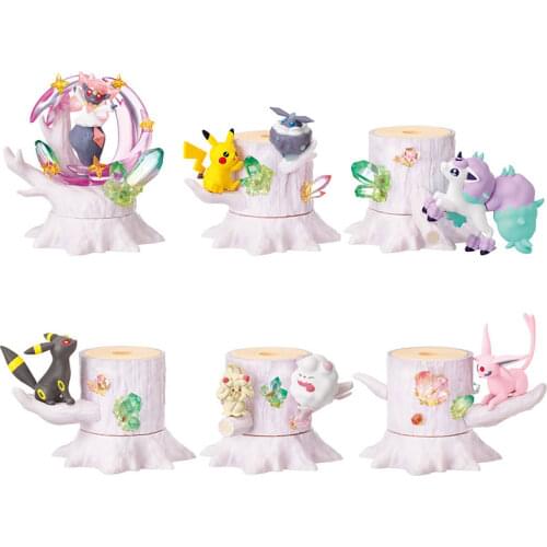 TAKARA TOMY Pokemon Pink Stump Action Figure Elf Dolls Scenes Blind Box Toys Diancie Pikachu Espeon Umbreon Ponyta Alcremie