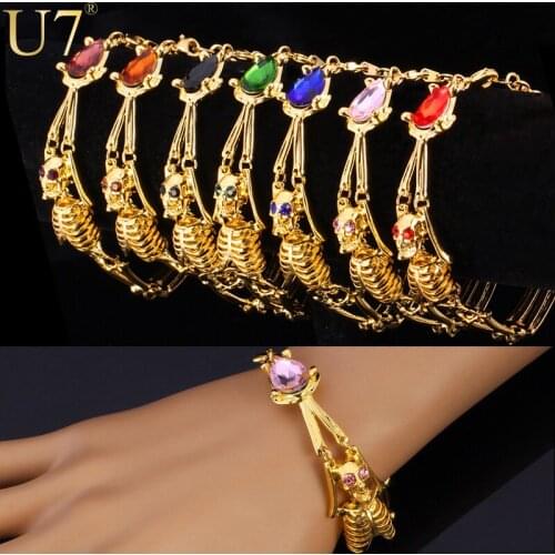 U7 Cool Skeleton Bracelets Gold Color 21 cm Link Chain Hiphop Chain & Link Bracelets For Women Men Jewelry H484