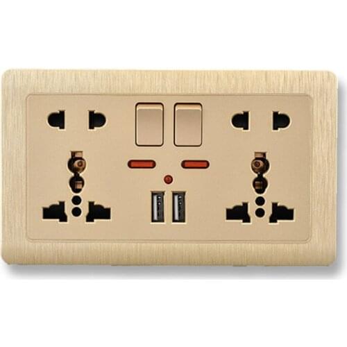 Depoguye Wall power socket universal 5 holes, 2.1A dual USB charger port, 146mm * 86mm, LED indicator, EU standard switch socket