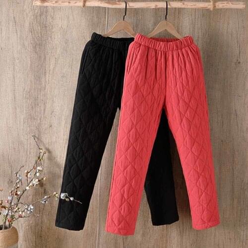 Women Winter Thick Pants Solid Warm Harem Pants Casual Mom Plaid Trousers Female Plus Size Elastic High Waist Sweatpants