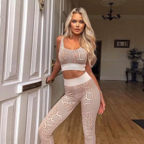 2020 New Summer Chic Snakeskin Vest Leggings Sports Running Gym Yoga Suit Female