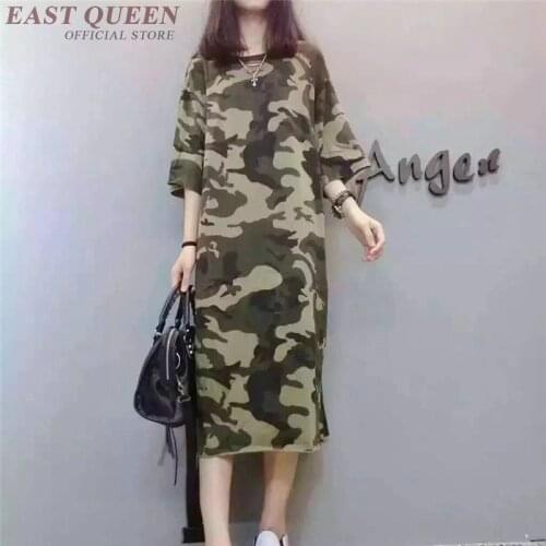 New design military camouflage women streetwear straight short long sleeves baggy dress military camouflage random AA3736 Y a