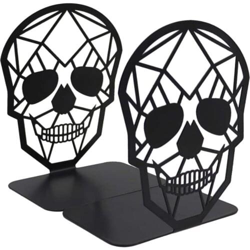 1 Pair Metal Bookends L-shaped Skull Storage Decorative Rack Desktop Book Holder Skeleton Non-Skip Book Ends Office Accessories