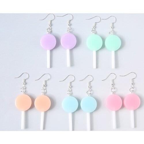 1pair Resin Lollipops Drop Earrings Glitter Round-shape Candy bff friendship For Women Kids Jewelry