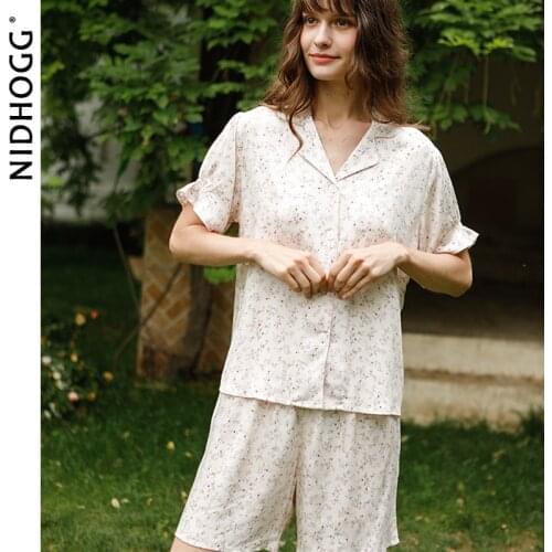 2021 Satin Two Color Printed Pajamas Short Sleeve Shorts Pijamas Women Lovely Slim Sleepwear 2 Piece Lounge Wear Sexy Nightwear