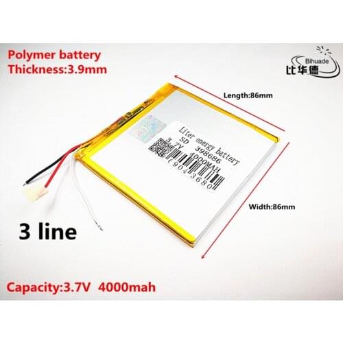 3 line Good Qulity 3.7V,4000mAH 398686 Polymer lithium ion / Li-ion battery for tablet pc BANK,GPS,mp3,mp4
