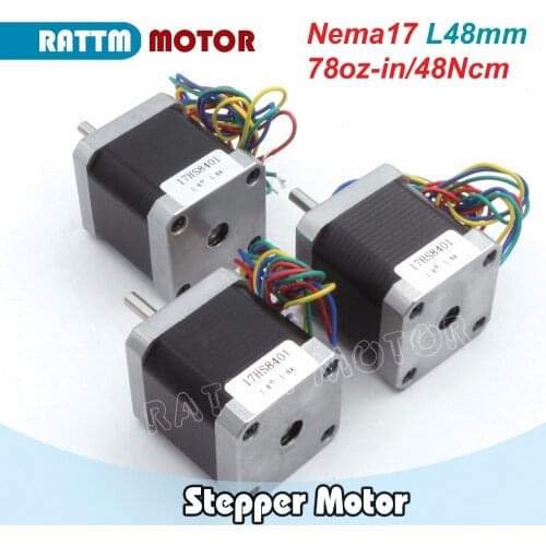 3pcs Nema 17 set stepper motor 48mm/ 78 Oz-in/1.8A for CNC 3D Makebot Printer/ Printing 17HS8401 motor